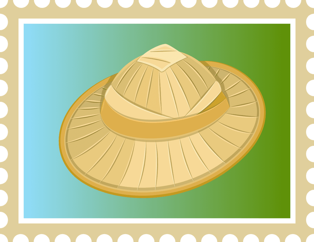 simple thailand postcard poster featuring a traditional straw hat on a vivid background