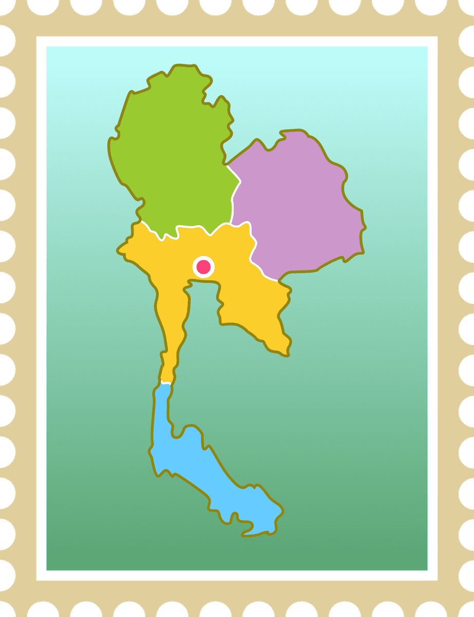 simple thailand postcard poster featuring colorful regions and unique cultural symbols