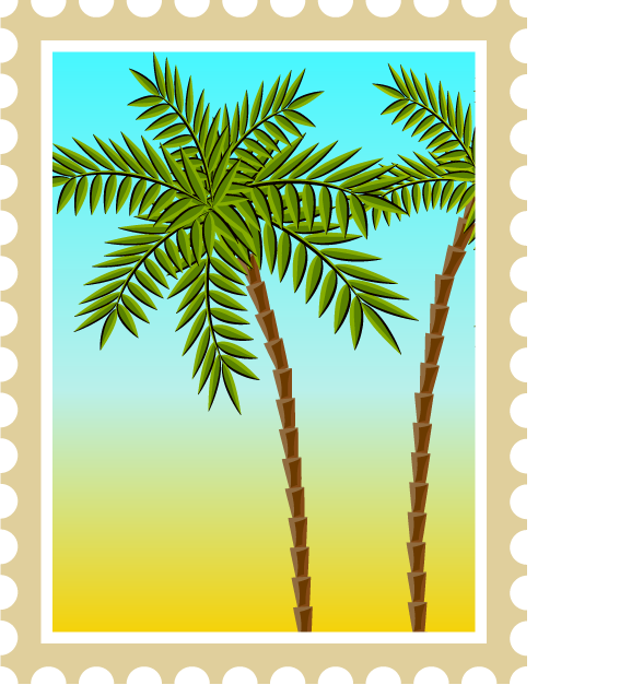 simple thailand postcard poster featuring tropical palm trees and vibrant colors for travel enthusiasts