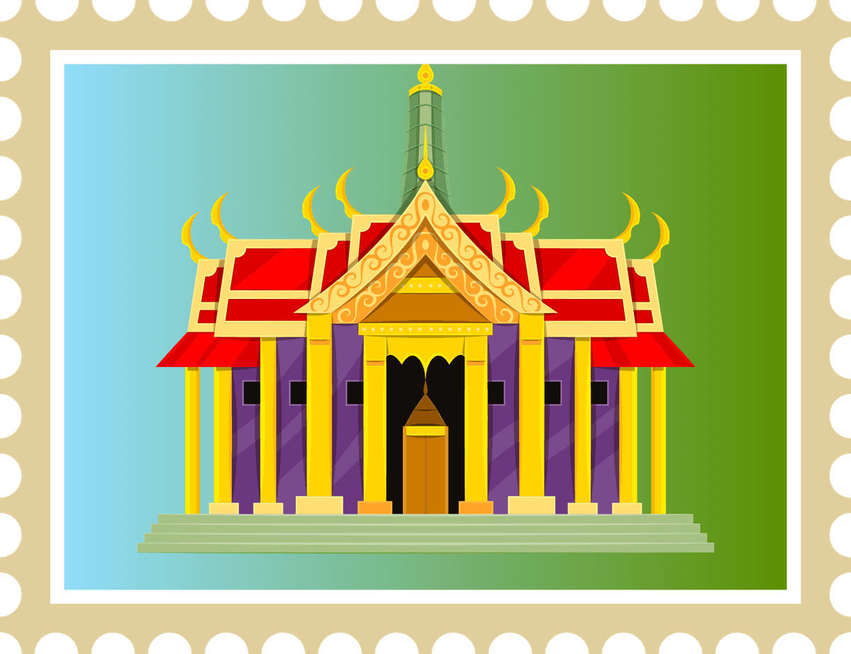 simple thailand postcard poster featuring a vibrant temple illustration for travel enthusiasts