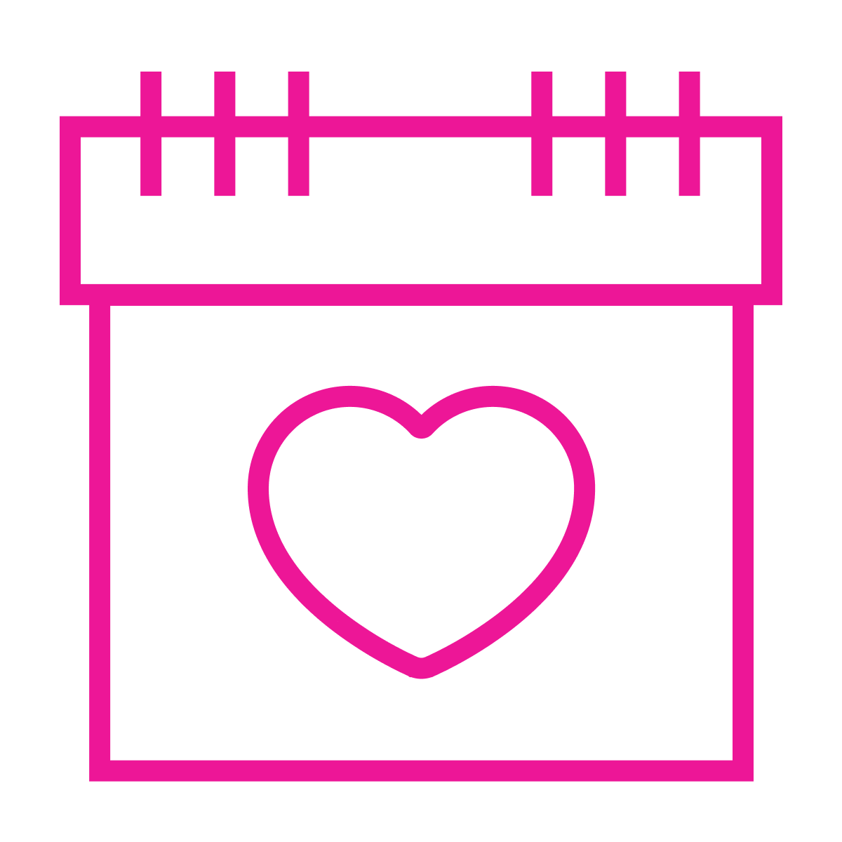 flat line icon of a pink calendar with a heart for special dates and events