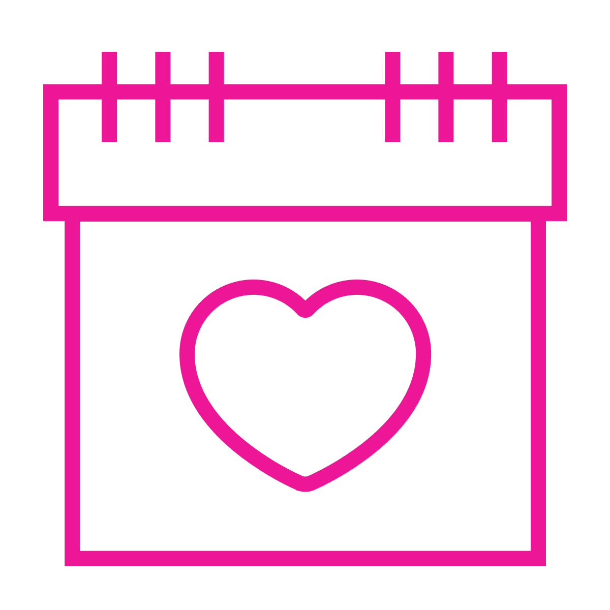 flat line icon of a pink calendar with a heart for special dates and events