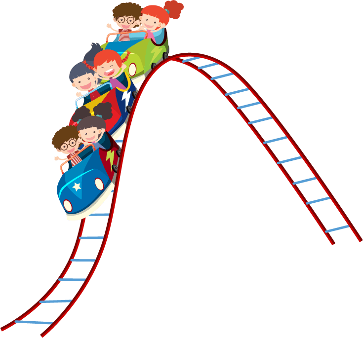 theme park rides illustration featuring joyful children on a thrilling roller coaster experience