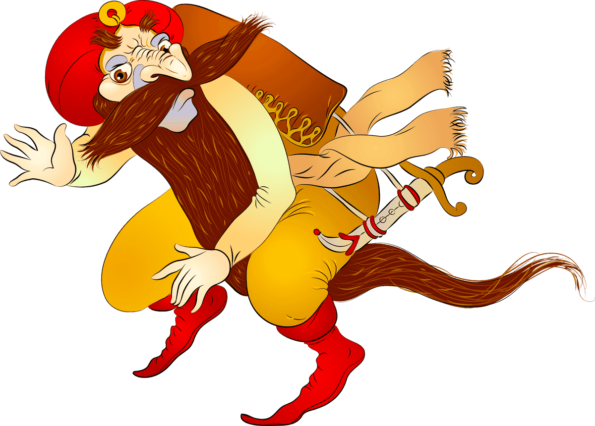 adventurous thief fairy tale character with oversized mustache and magical attire