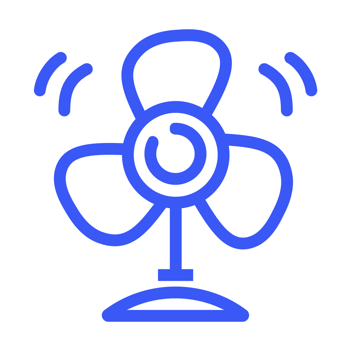 line icon representing an electric fan appliance in simple blue for cooling and airflow
