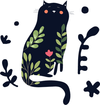 blackcats-pattern-flat-design-floral-decor-308289