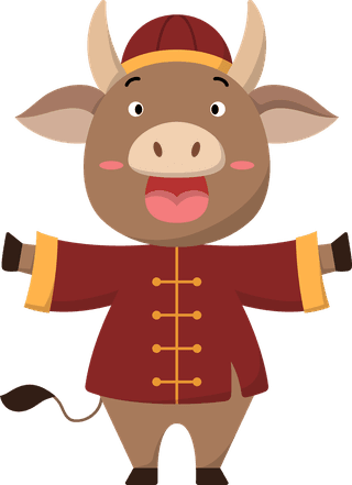 buffalored-set-cute-cow-chinese-costume-cartoon-character-greeting-card-flat-design-332440