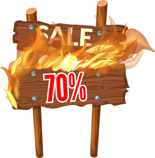 discountwooden-sign-with-fire-flame-vector-849125