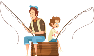 fatherhoodchild-rearing-shopping-playing-walking-fishing-with-kids-retro-cartoon-icons-banners-733007
