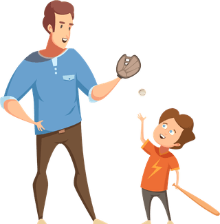 fatherhoodchild-rearing-shopping-playing-walking-fishing-with-kids-retro-cartoon-icons-banners-437356