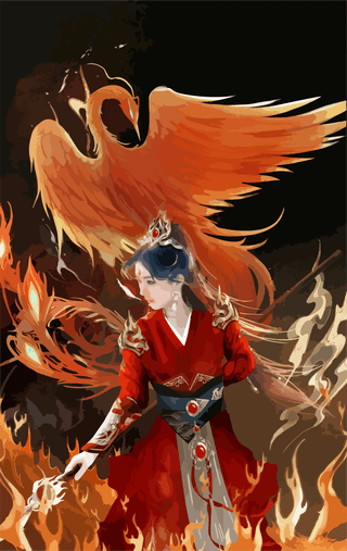 illustrationd-wallpaper-illustration-phoenix-girl-red-fire-881683
