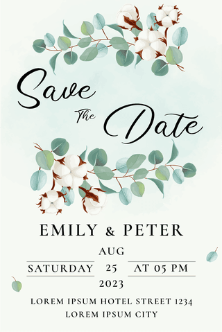 setof-wedding-invitation-card-templates-green-eucalyptus-and-cotton-flowers-910527