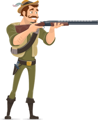 smilinghunter-characters-collection-various-poses-with-shotgun-knife-bullets-isolated-912625