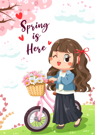 sweetgirl-riding-bicycle-spring-theme-illustration-kids-fashion-artworks-174459