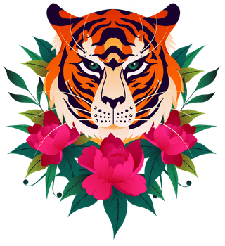 tigeranimals-icons-head-sketch-flowers-decor-496810