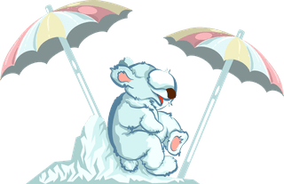vectorimage-of-a-bear-sitting-on-an-ice-block-on-a-sunny-day-and-hiding-under-an-umbrella-732528