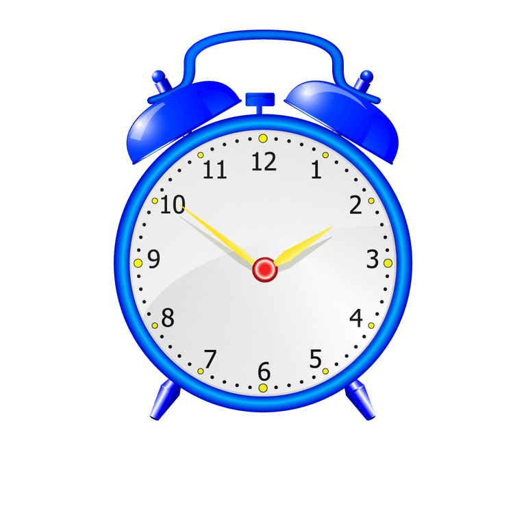 time to get up with a bright blue alarm clock for morning motivation