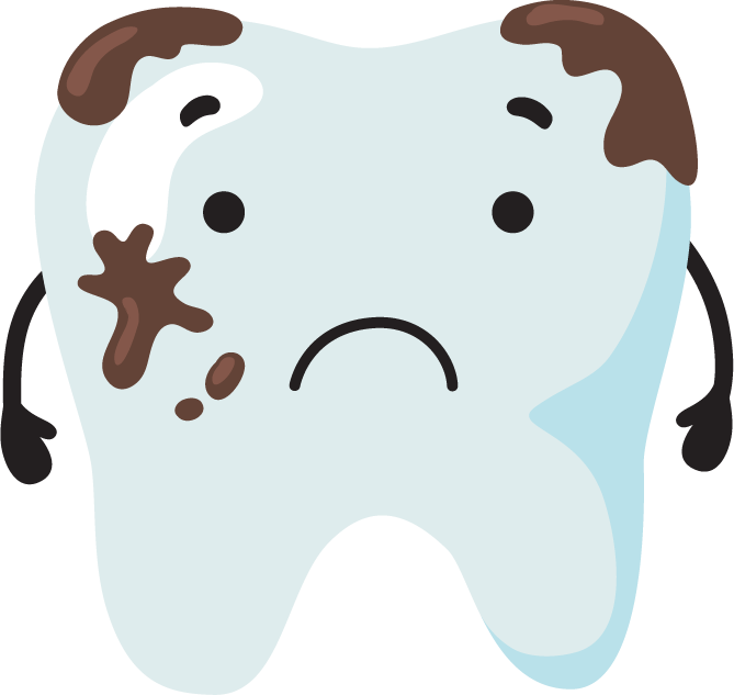 tooth teeth care set featuring a sad cartoon tooth for promoting dental hygiene