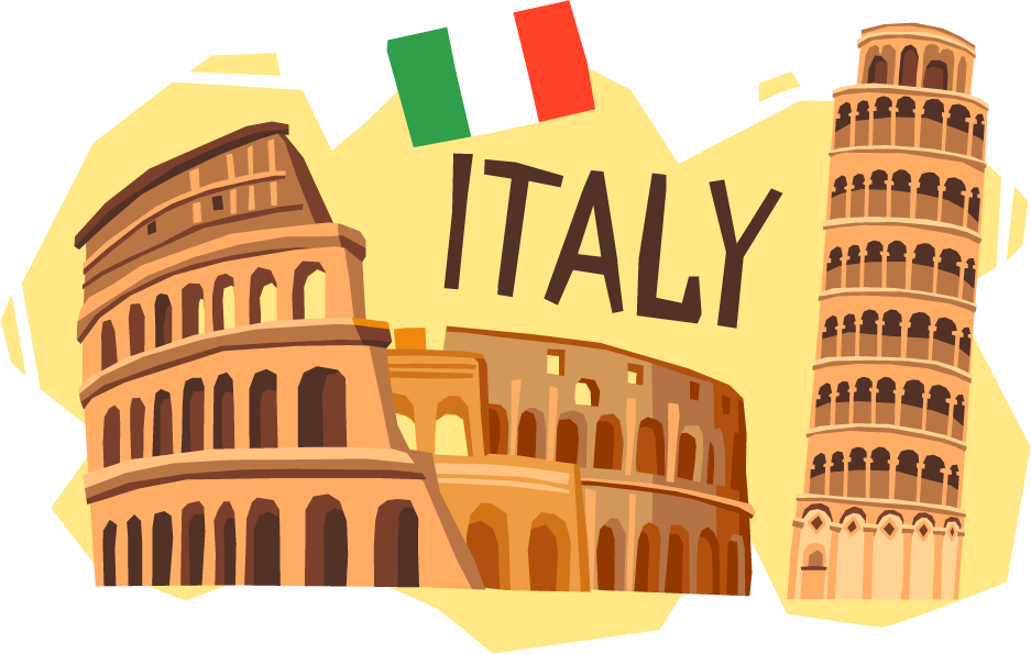 tourism vacation travel flat pictograms featuring iconic landmarks of italy