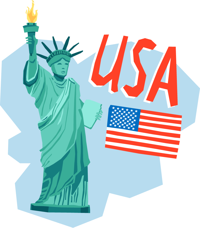 tourism vacation travel flat pictograms featuring iconic usa liberty statue and flag
