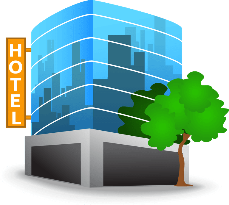 tourist theme icon vector featuring a modern hotel building with scenic greenery