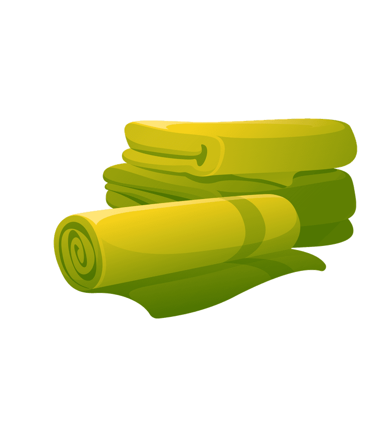 towels hanging lying stack roll for beach or bathroom use in vibrant green color