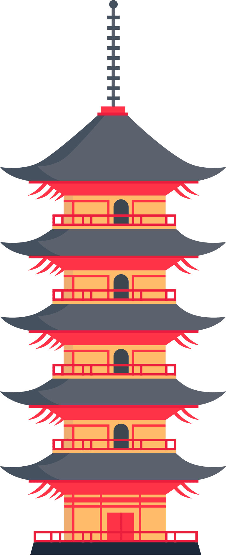 tower ancient japan flat set featuring traditional pagoda architecture for cultural projects