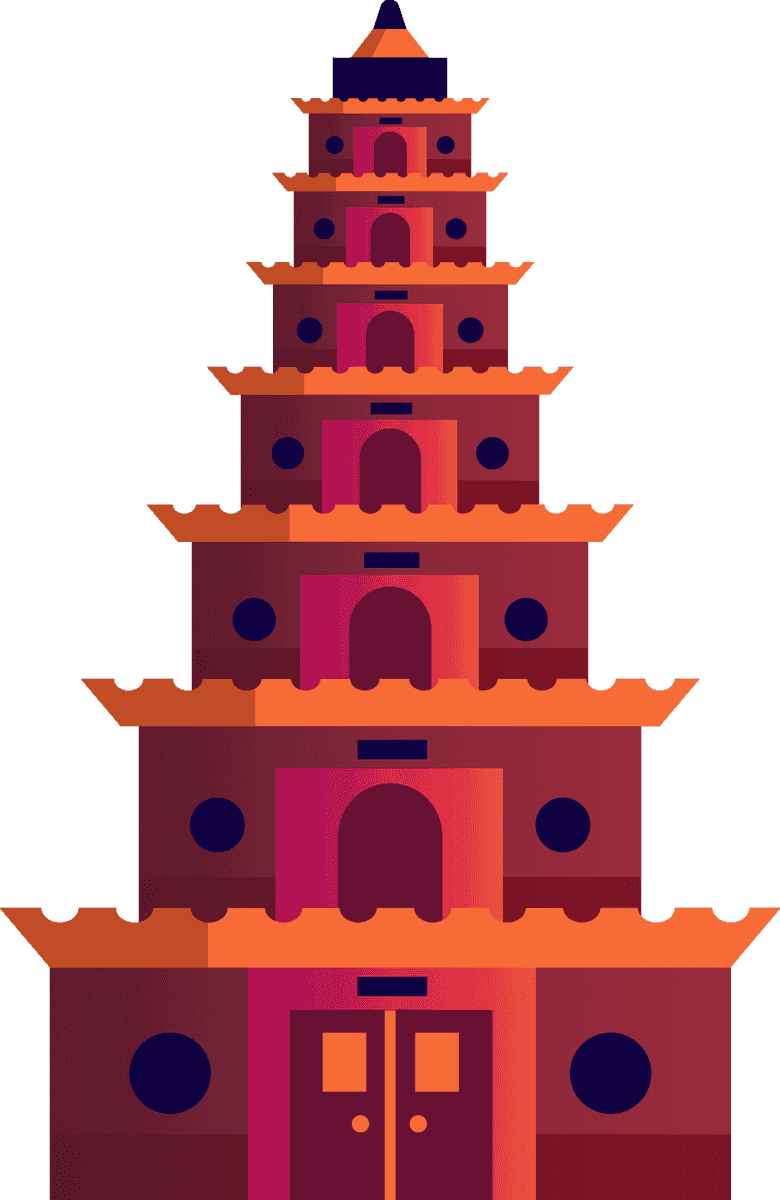 tower vietnam isolated set with colorful layers and traditional architectural features