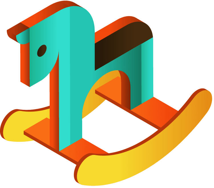 isometric kids toys isolated rocking horse with vibrant colors and playful design