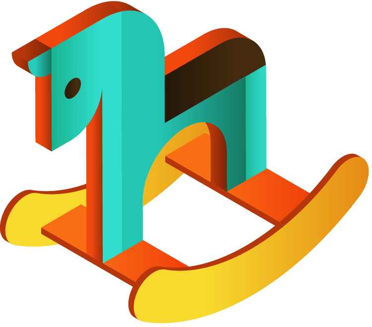 isometric kids toys isolated rocking horse with vibrant colors and playful design
