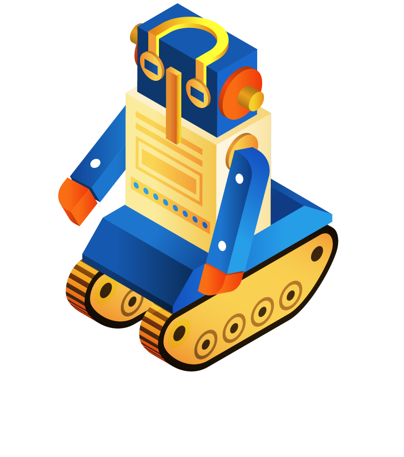 isometric kids toys isolated featuring a colorful robot with tracks for fun playtime activities