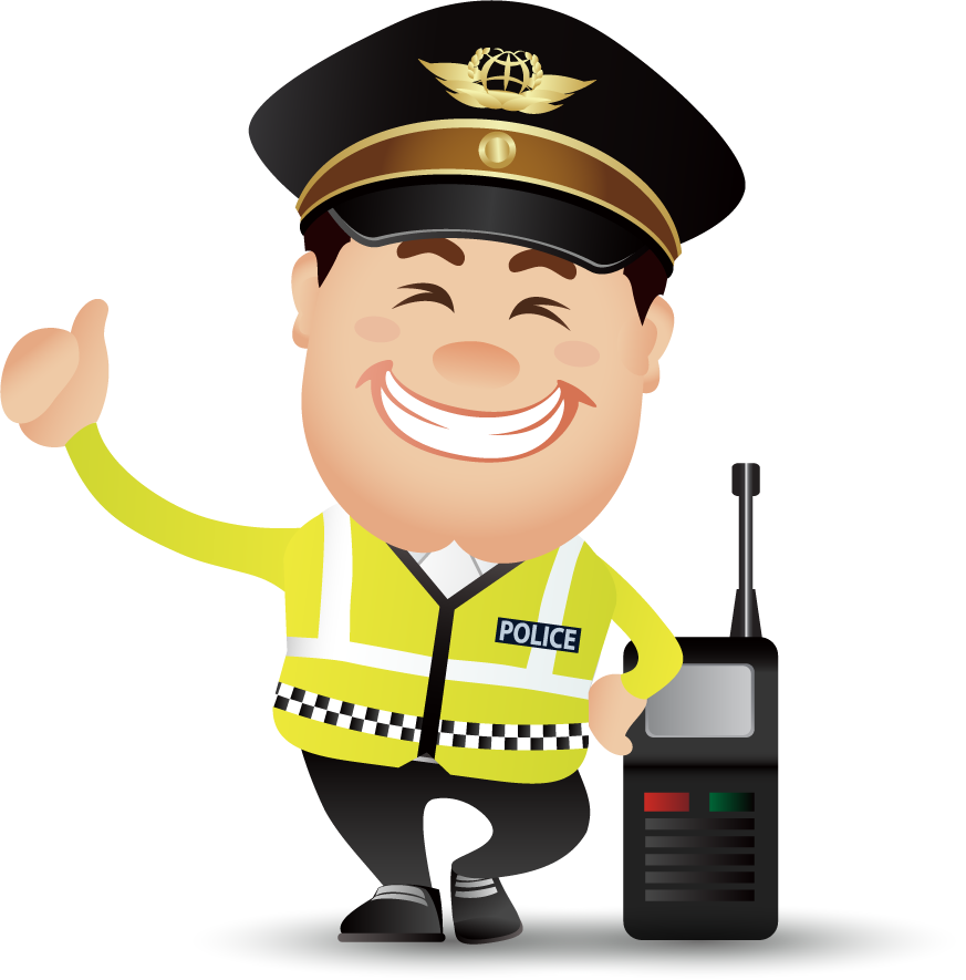 traffic policeman cartoon vector character with friendly smile and signaling gesture