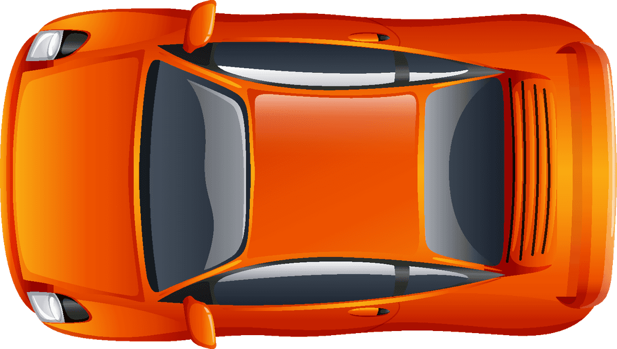 transportation vehicle kids style illustration featuring a vibrant orange car from a top view perspective