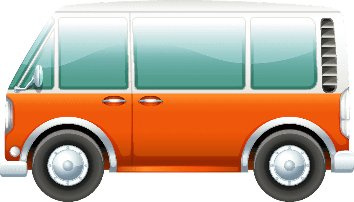 transportation vehicle kids style illustration of a fun orange van for playful creations