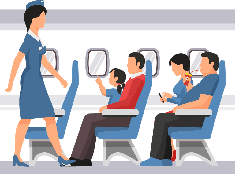 transportation vehicles with people illustration showcasing air travel in a modern airplane