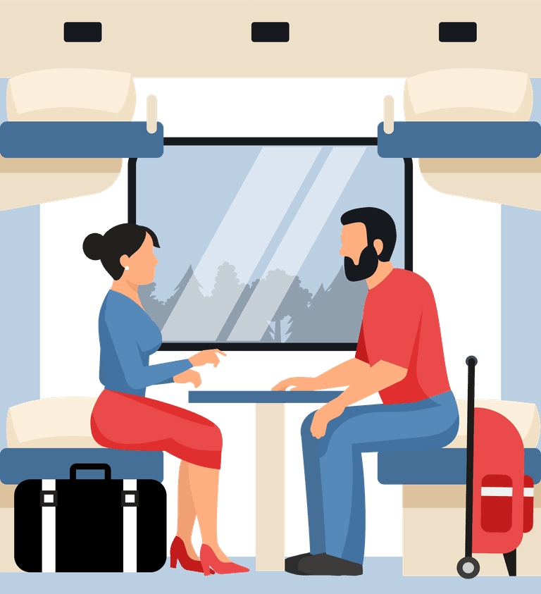 transportation vehicles with people illustration in a cozy train setting promoting travel and connection