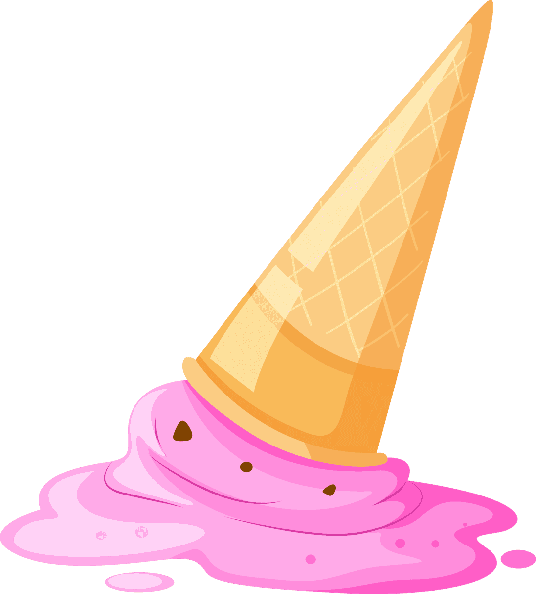 melted ice cream cone on a trash isolated white background for playful designs