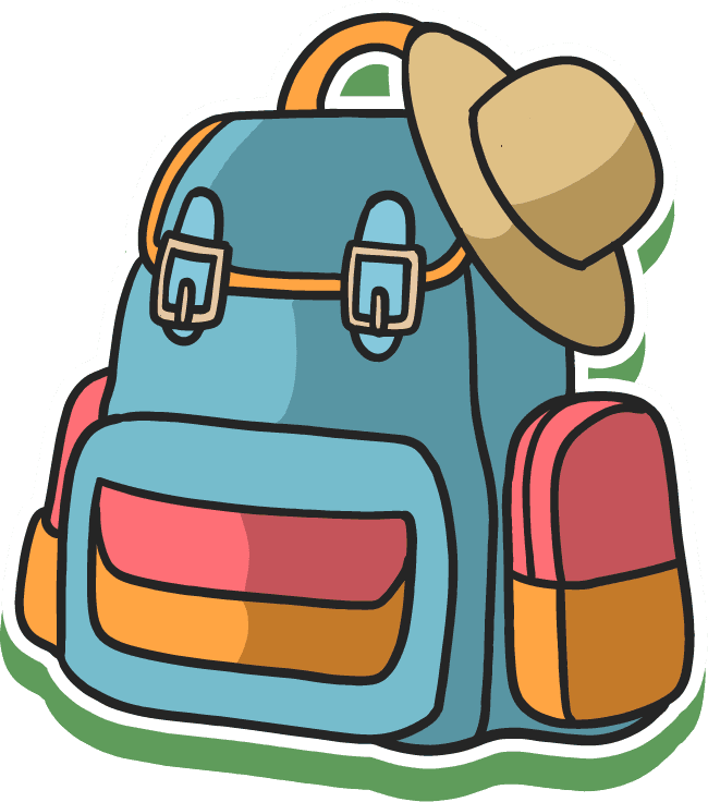 travel holiday element concept featuring a colorful backpack and hat for adventures