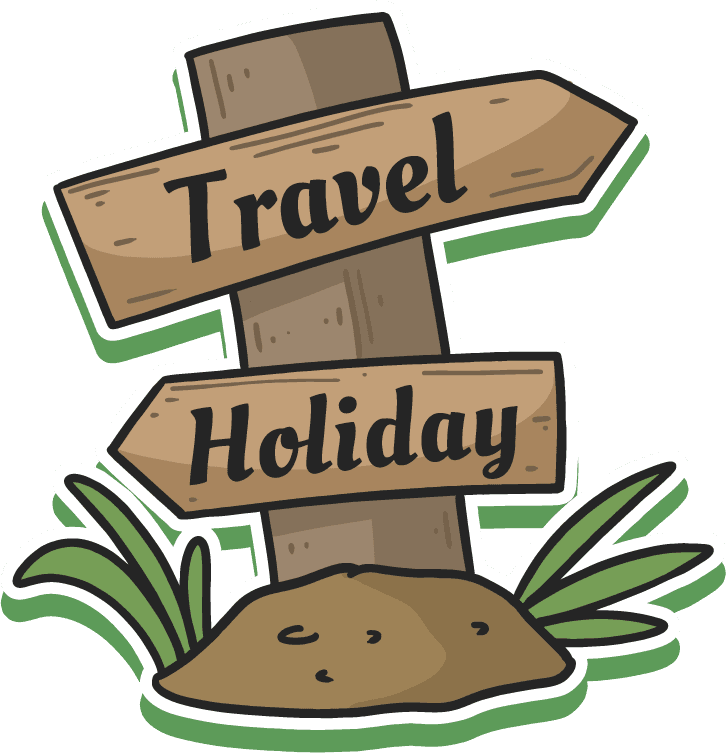 travel holiday element concept featuring wooden signpost with playful style and nature accents