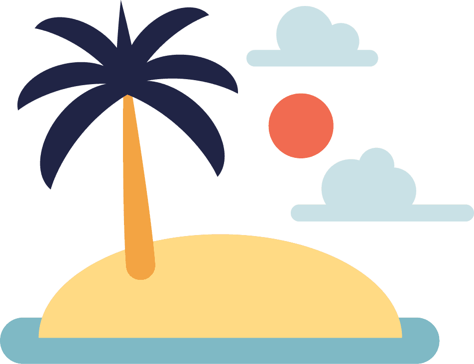 travel infographic elements illustration showcasing tropical island scenery with palm trees and sun