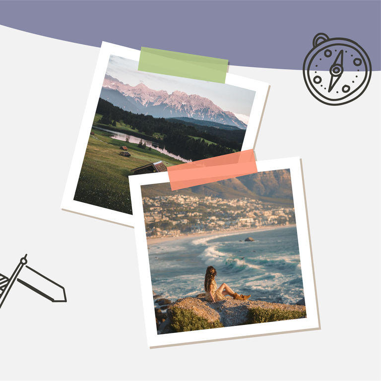 travel promotion instagram post template featuring scenic photos and travel-themed accents