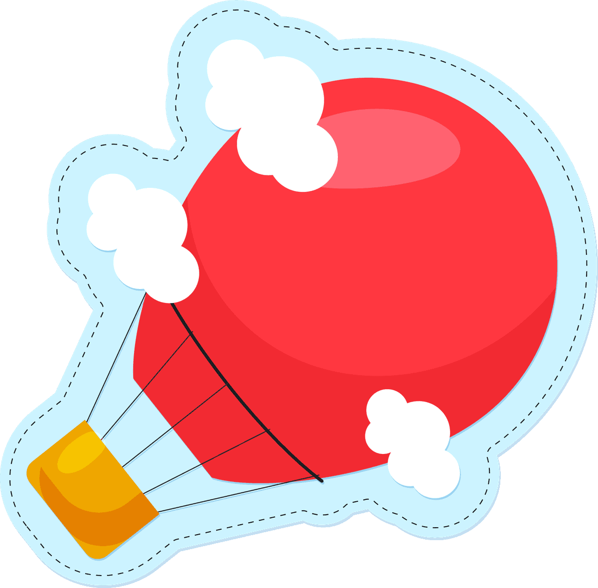 flat travel and transportation sticker featuring a cheerful hot air balloon for fun adventures