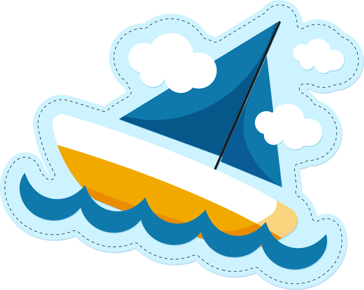 flat travel and transportation sticker depiction of a colorful sailboat on waves