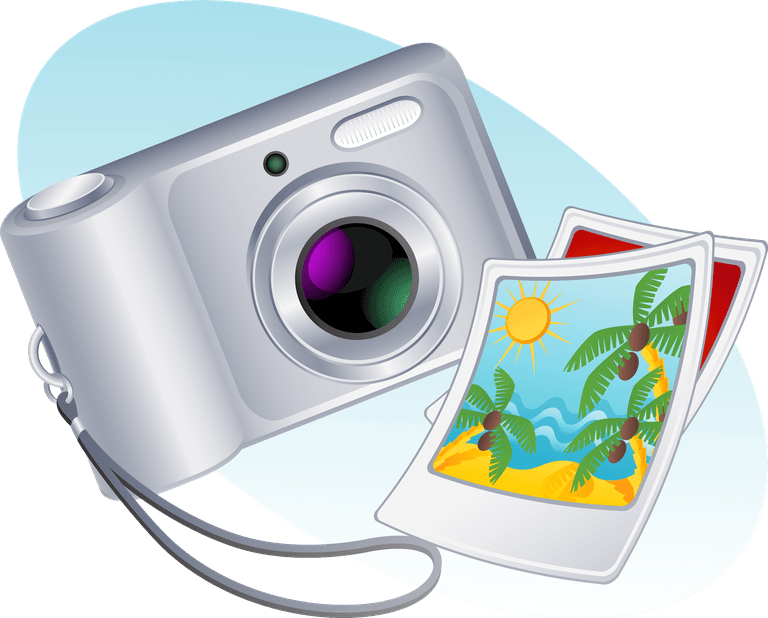 travel theme icon vector featuring a camera and beach photos for memorable adventures