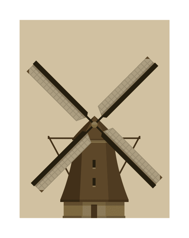 travel with stamp illustration featuring a classic windmill design and earthy tones