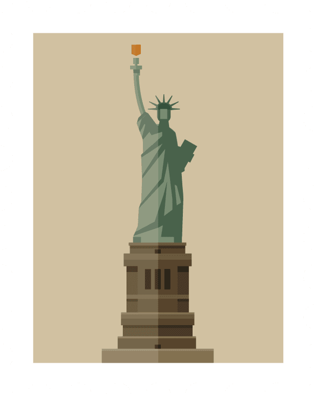 travel with stamp illustration of the iconic liberty statue showcasing adventure and exploration