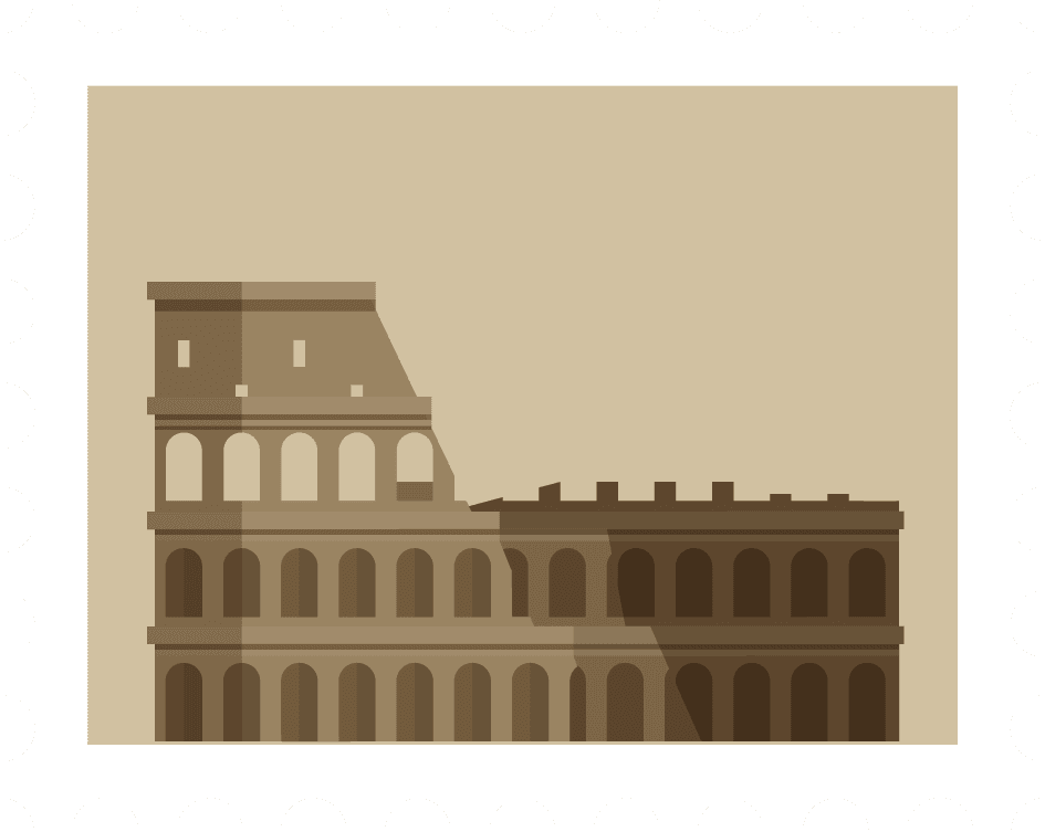 travel with stamp illustration featuring the iconic colosseum in minimalist style