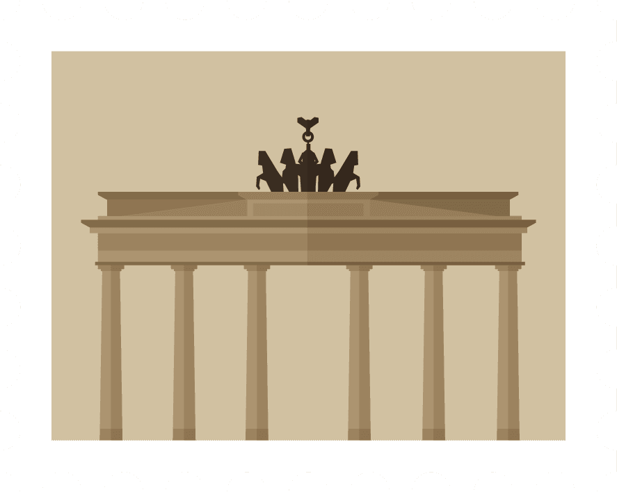 travel with stamp illustration featuring the iconic brandenburg gate in a minimalist style