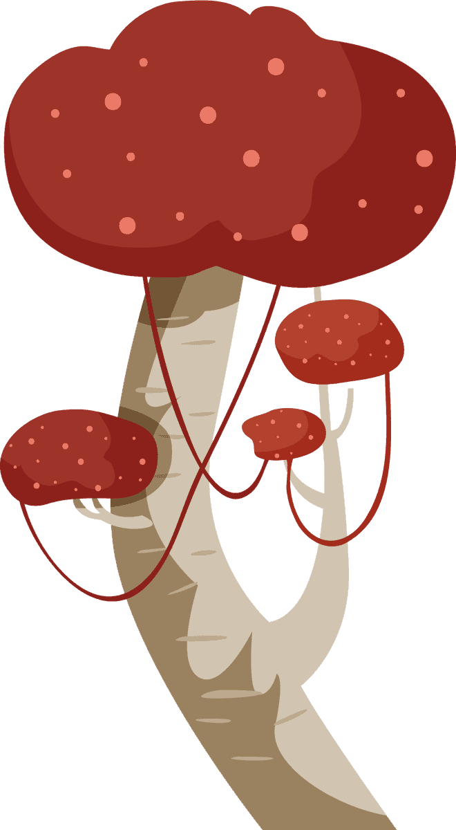 tree icons collection colored classical style with unique mushroom-shaped canopies for creative projects