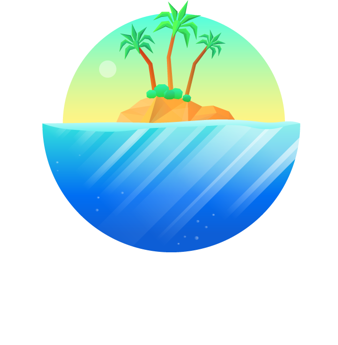 tropical island round colorful icons for summer travel and vacation themes